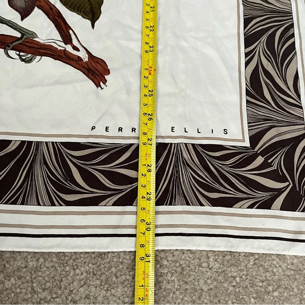 Vintage Perry Ellis Wild Birds Silk Scarf hand rolled edges green red white - Picture 3 of 7